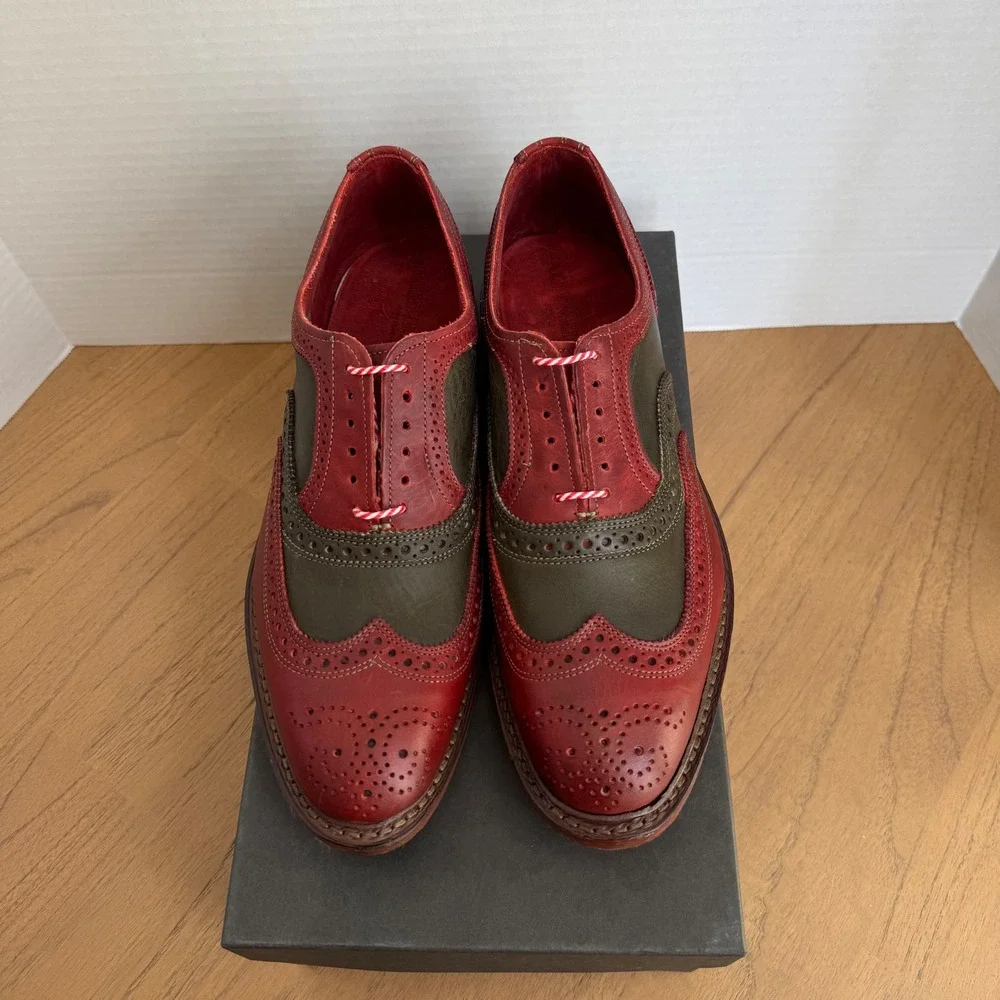 Allen Edmonds Jingle Bell Wingtip Oxford Mens 9.5D Green Red Leather Brogue 4625